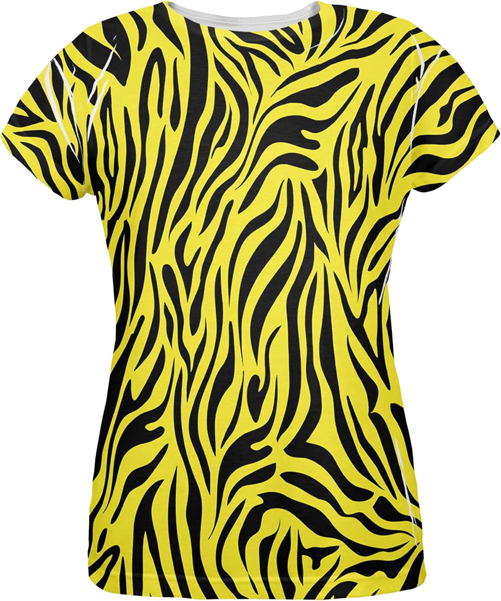 Zebra Print Yellow All Over Womens T-Shirt