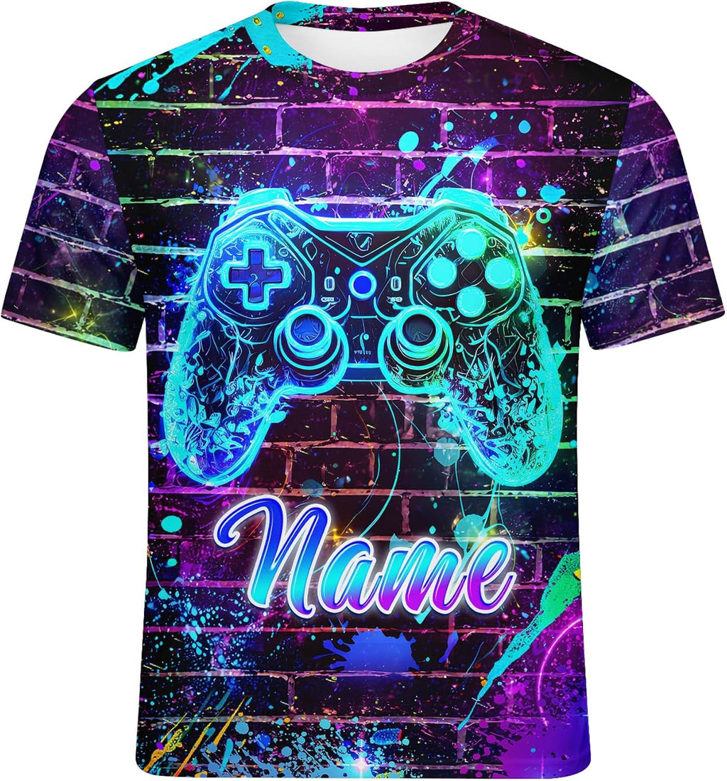 Custom Boys T Shirt Kids Gamer Graphic Tee with Name - Gaming Short Sleeve for Teens Son Game Lovers