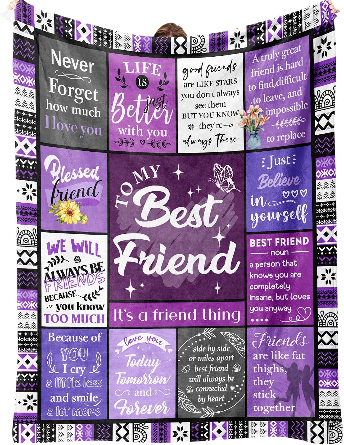 Best Friend Blanket Gifts, Best Friend Birthday Gifts for Women - Friendship Gift to My Best Friends, Bestie, BBF, Soul Sister, Long Distance Blanket Present 50x60in