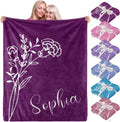 SHIPS NEXT DAY-Mothers Day Personalized Blanket for Women, Birthday Gifts for Mom,Grandma,Custom Name Blanket with Birth Month Flowers, Customized Blankets and Throws,Super Soft Plush Fleece