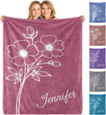 Personalized Gifts for Women, Custom Birth Month Flower Blanket with Name, Personalized Mothers Day Birthday Gifts for Women Mom Grandma, Customized Adult Throw Blankets