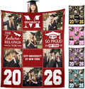 Ship Next Day, Senior 2026 Gifts Custom Graduation Blanket with Photos- Print in USA,Personalized Class of 2026 Graduation Blankets Customized Throw Blanket Graduation Gifts for Her Him
