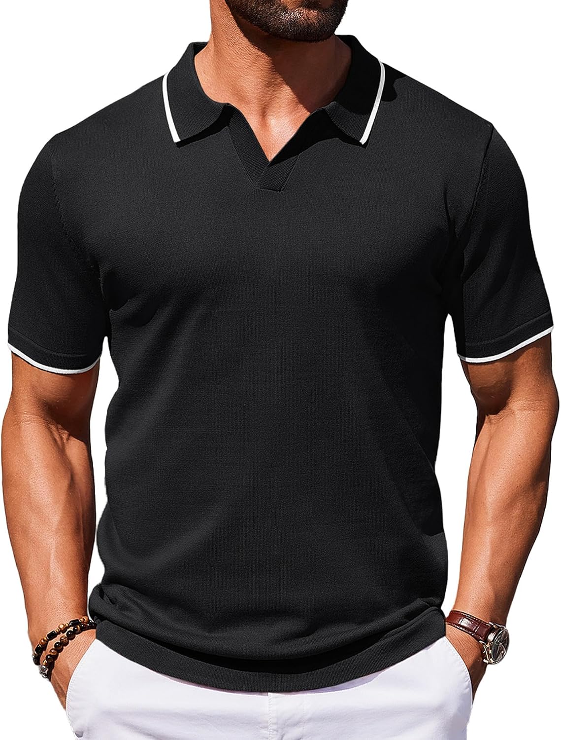 Mens Polo Shirts Short Sleeve Casual Knit Polo Shirt Vintage Golf T Shirts Old Money Tops
