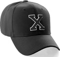 Classic Baseball Hat Custom A to Z Initial Team Letter, Black Cap White Black