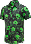 Halloween Button Down Shirts for Men Fun Skeleton Printed Casual Short Sleeve Hawaiian Tropical Novelty Shirt