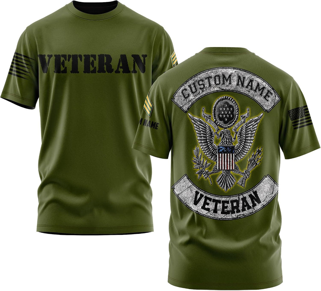 Personalized Veteran & Military Rank Insignia T-Shirt for Men, Army Military All Over Prints Shirt