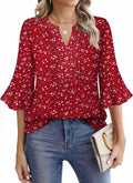 Tops for Women V Neck Blouses 3/4 Ruffle Sleeve Casual Work Style Floral Print Designs S-XXL