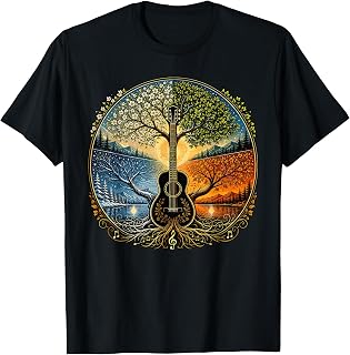 Acoustic Guitar by the Lake Seasons Nature Music T-Shirt