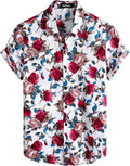 Mens 100% Cotton Hawaiian Shirts Floral Short Sleeve Button Down Shirts Summer Beach Shirts