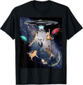 UFO Cats T-Shirt for Adults Galaxy Cats Cute Cat Lover T-Shirt