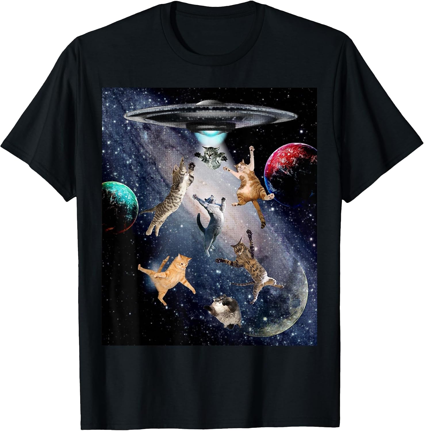UFO Cats T-Shirt for Adults Galaxy Cats Cute Cat Lover T-Shirt