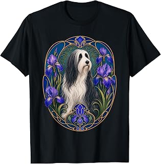 Bearded Collie Art Nouveau Vintage Floral T-Shirt