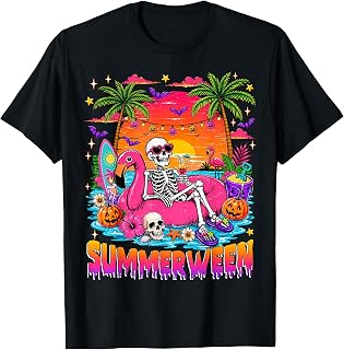 Summerween Skeleton Halloween Summer Floral Women Girl Kids T-Shirt
