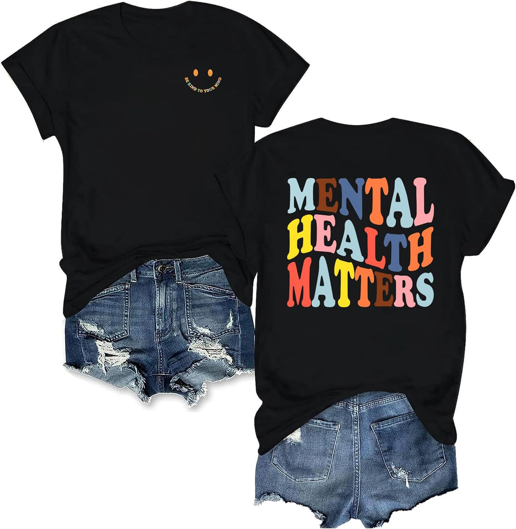 Women's Mental Health Awareness Shirt Mental Health Matters Graphic Short Sleeve Tee Tops