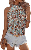 Women's All Over Print Halter Vest Sleeveless Cut Out Back Summer Top