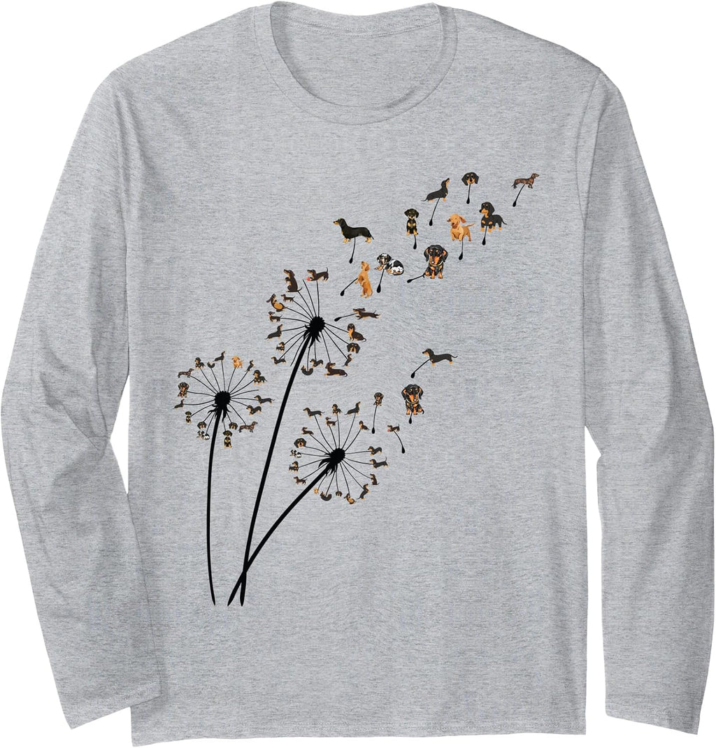 Dachshund Dandelion Flower Fly Funny Cute Dog Lover women Long Sleeve T-Shirt