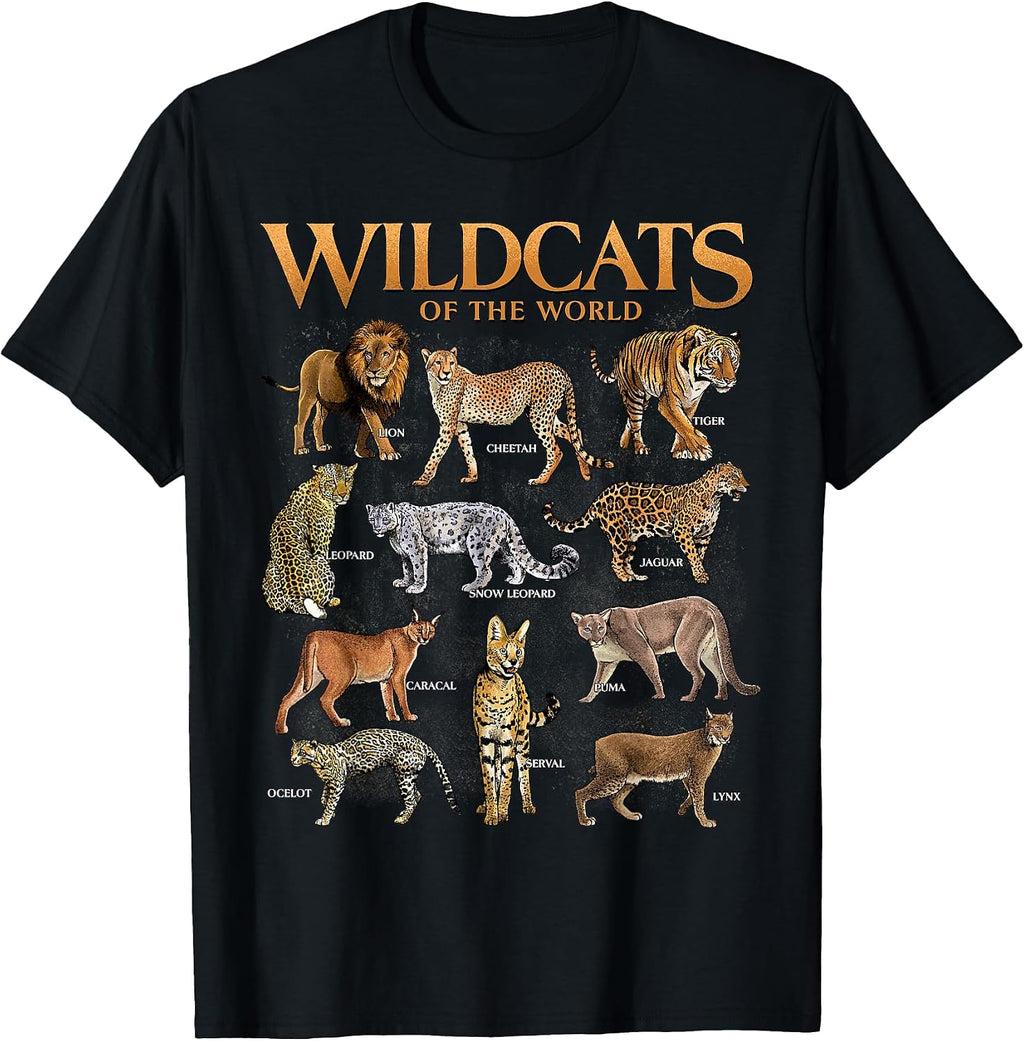 Wild Cats Animals of The World Educational Wild Animal Lover T-Shirt