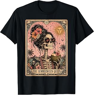 Summerween Funny Girl Women Skeleton Tarot Card Spooky Ghoul T-Shirt