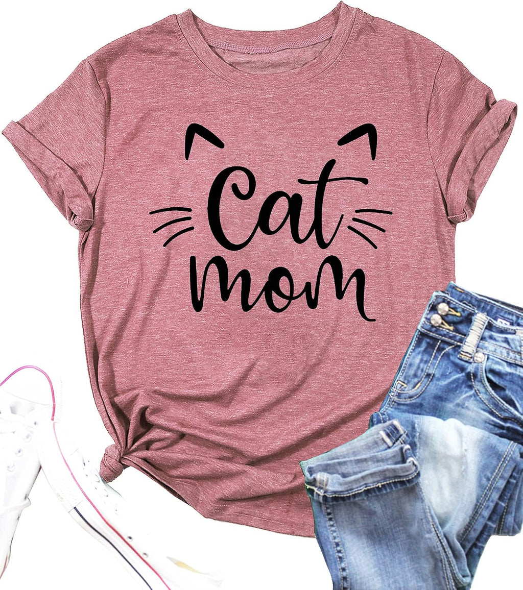 Cat Mom Shirts for Women Cat Mama T-Shirts Pet Lover Gifts Shirts Funny Cat Graphic Tees Shirts