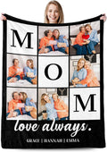 Ship Next Day, Personalized Mothers Day Birthday Gifts for Mom, Custom Blanket with Picture Text to My Mom Gifts from Daughter Son Husband, Best Mom Ever Photo Blanket Customized Gift for Mama