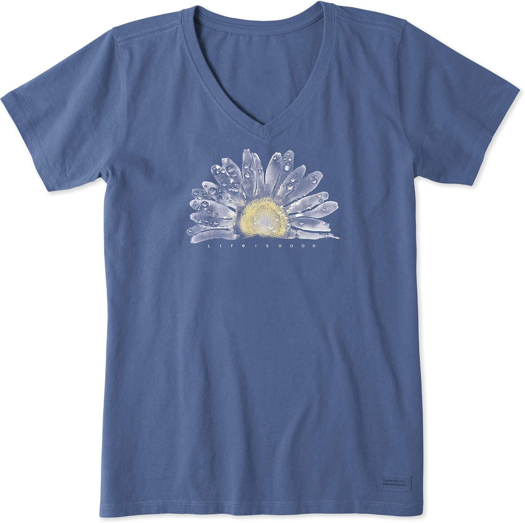 Women's Crusher Tee Shirt, Short Sleeve Cotton Graphic T-Shirts, Watercolor Daisy Birds