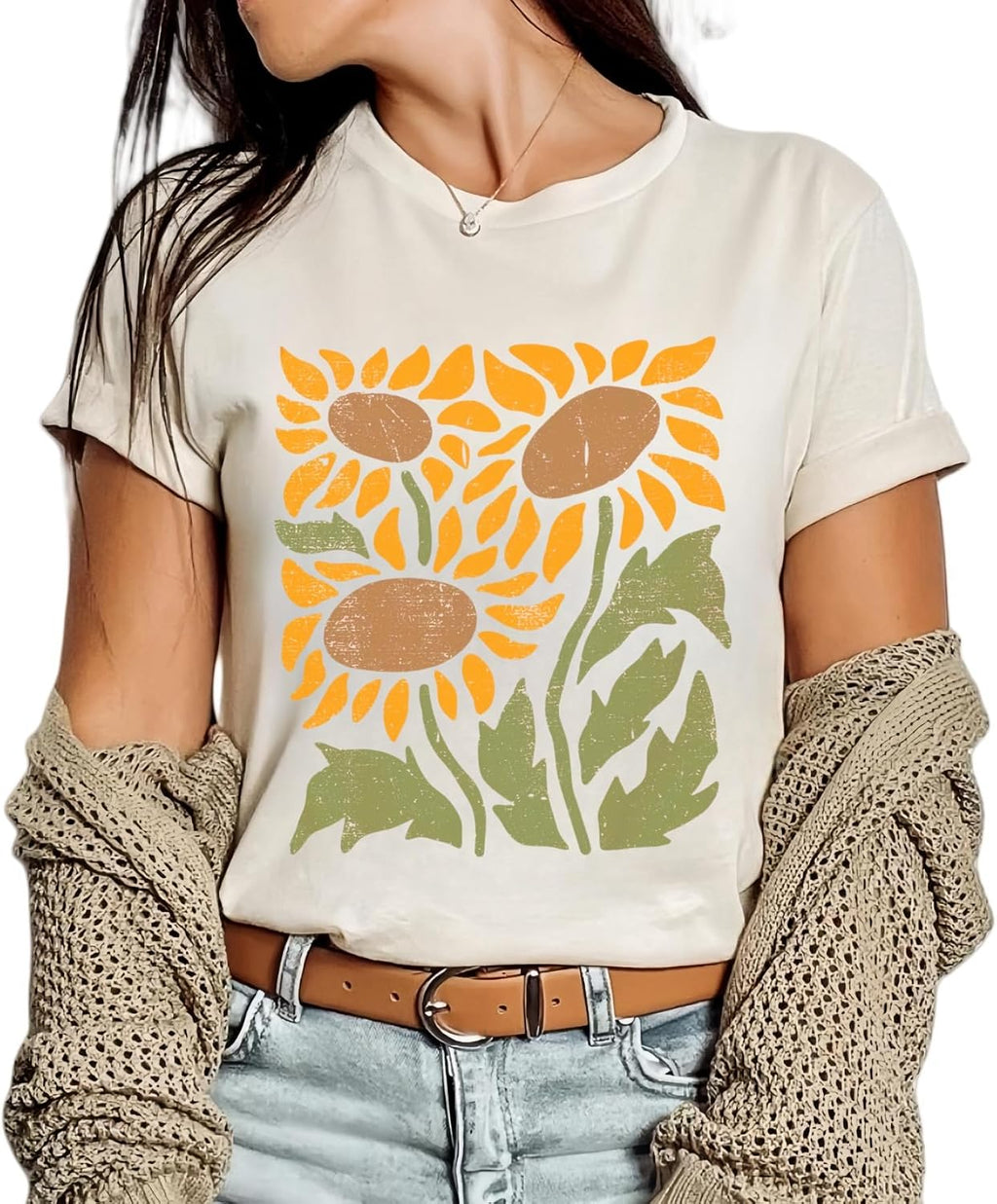 Women Vintage Boho Floral Wildflowers Tshirts Girls Graphic Tees Short Sleeve Tops