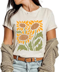 Women Vintage Boho Floral Wildflowers Tshirts Girls Graphic Tees Short Sleeve Tops