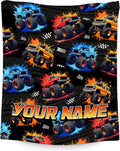 Boys Blanket - Personalized Truck Blankets with Name for Kids - Custom Gifts for Son - Plush Cozy Flannel Throws - 4 Sizes for Toddler/Children/Teens/Adults
