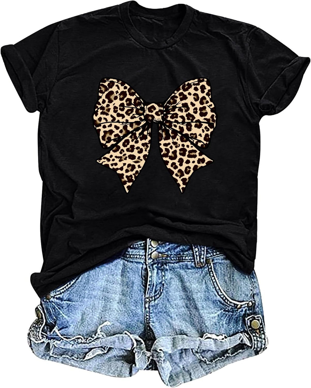 Bow Leopard Shirt for Women Cheetah T-Shirts for Women Bow Graphic Tees Short Sleeve Aesthetic Tee Top