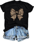 Bow Leopard Shirt for Women Cheetah T-Shirts for Women Bow Graphic Tees Short Sleeve Aesthetic Tee Top