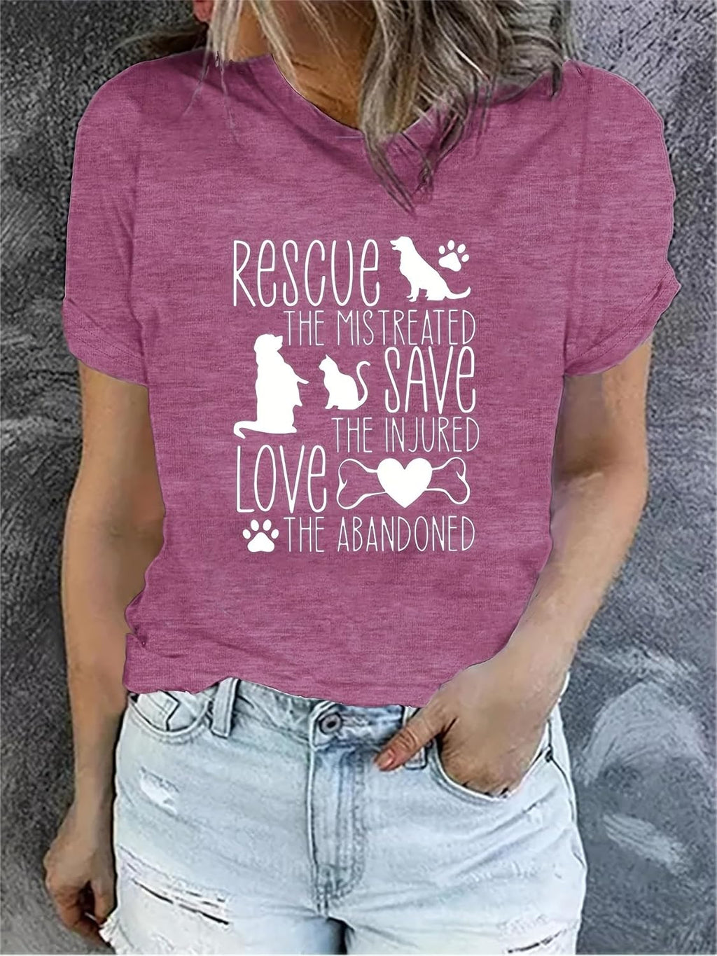 Rescue Dog Graphic Tee Womens Animal Rescue Shirt Pet Adoption Save The Animals T Shirt Dog Cat Lover Casual Top