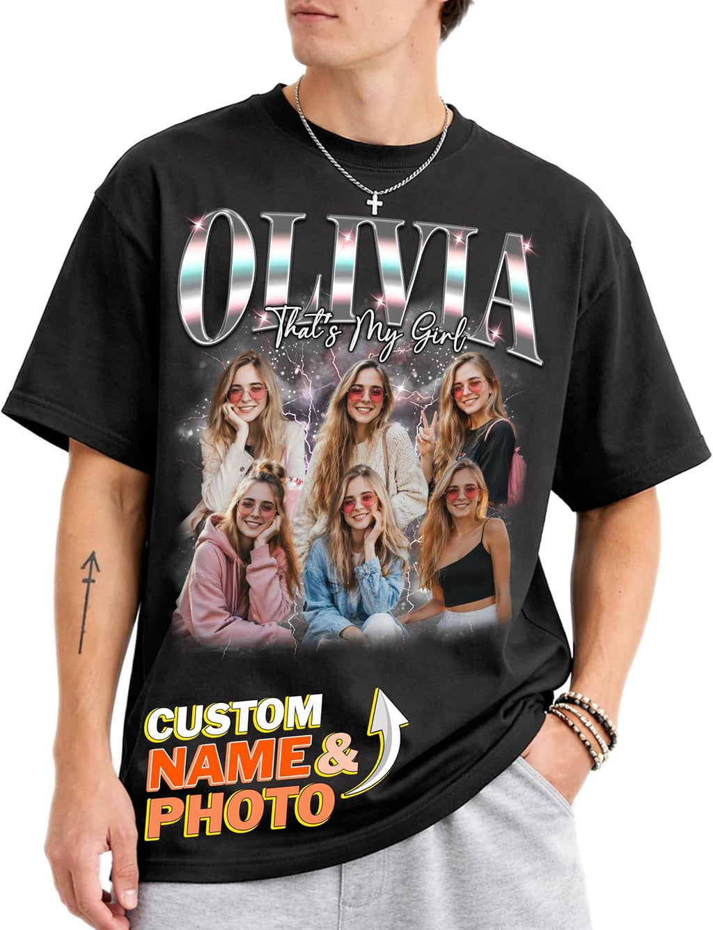 Custom T Shirts with Text & Picture,Vintage Bootleg Rap Tee for Boyfriend Girlfriend,Gift on Birthday Anniversary