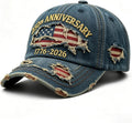 USA 250th Anniversary Hat 1776-2026 - Embroidered Distressed Denim Cap - Vintage Ripped Flag Patriotic American Gift