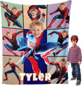 Custom Super Hero Blanket for Kids 8-in-1 Spider Poses Blanket with Face & Name Personalized Superhero Photo Blankets for Christmas Birthday Gift for Kids Boys Fans Superhero Lover