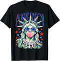Brushstroke Statue of Liberty Blowing Bubble Gum 4th of July T-Shirt
