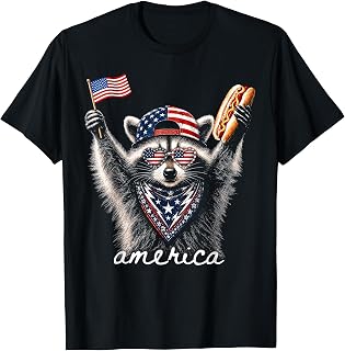 Vintage Funny America Raccoon Hot Dog Patriotic USA Flag T-Shirt