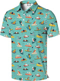 Men's Hawaiian Print Polo Shirt, Short Sleeve Casual Polo Top, Tropical Vacation Party Style