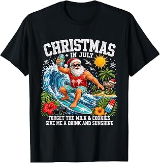 Funny Christmas in July Hawaiian Santa Beach Graphic T-Shirt