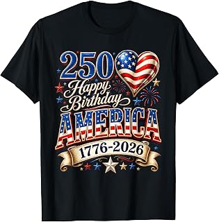 Happy Birthday America USA 250 Years Women Kids 4th of July T-Shirt