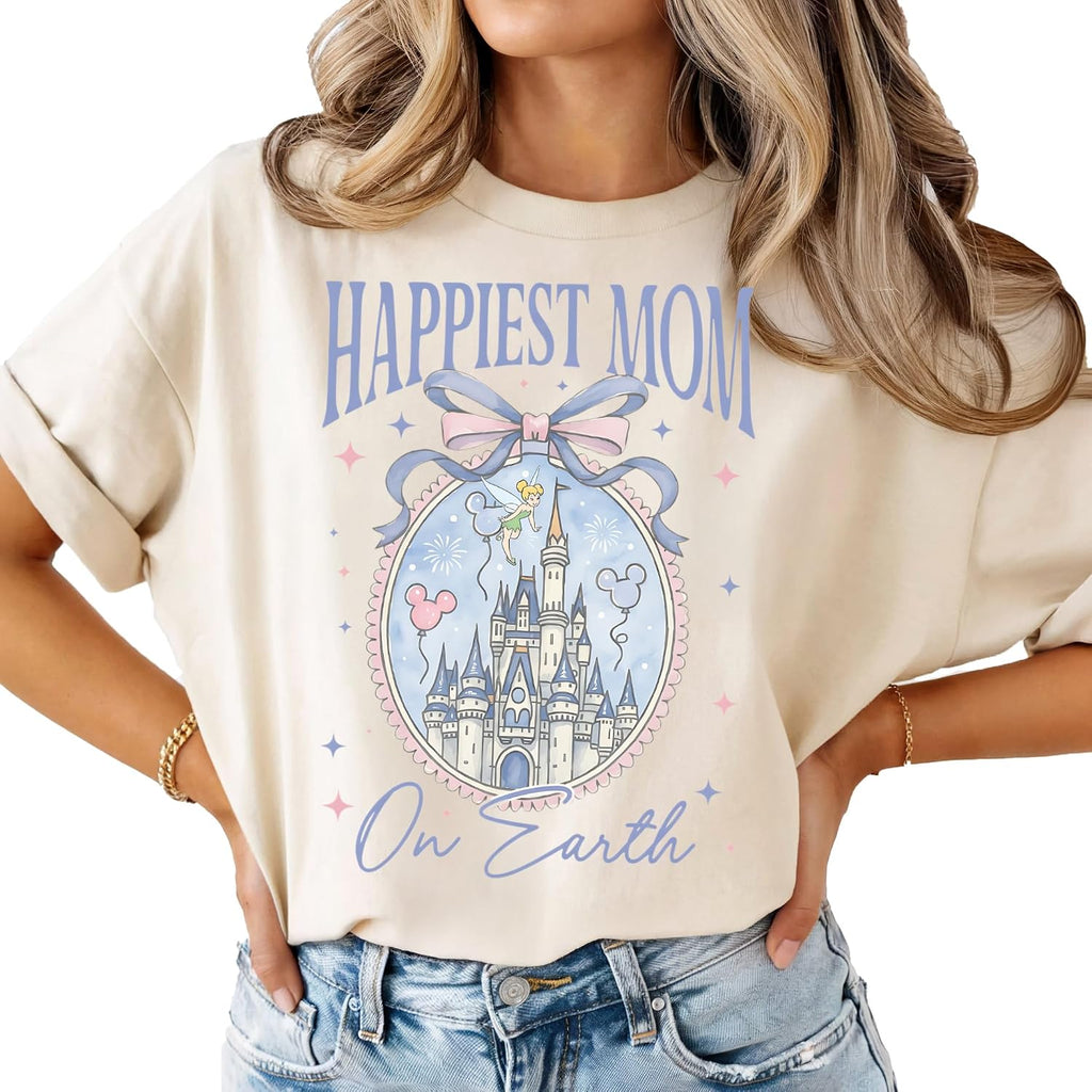 Happiest Mom On Earth Shirt, Mothers Day Shirt, Magical Mom Castle Tee, Cute Mom Tshirt, Family Trip Shirt, Mom Gift, Cute Aesthetic Mom Tee Multicolor