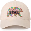 Mama Bear Embroidered Baseball Cap Stylish Distressed Hat for Women Perfect Mother's Day Birthday New Mom Gifts Beige
