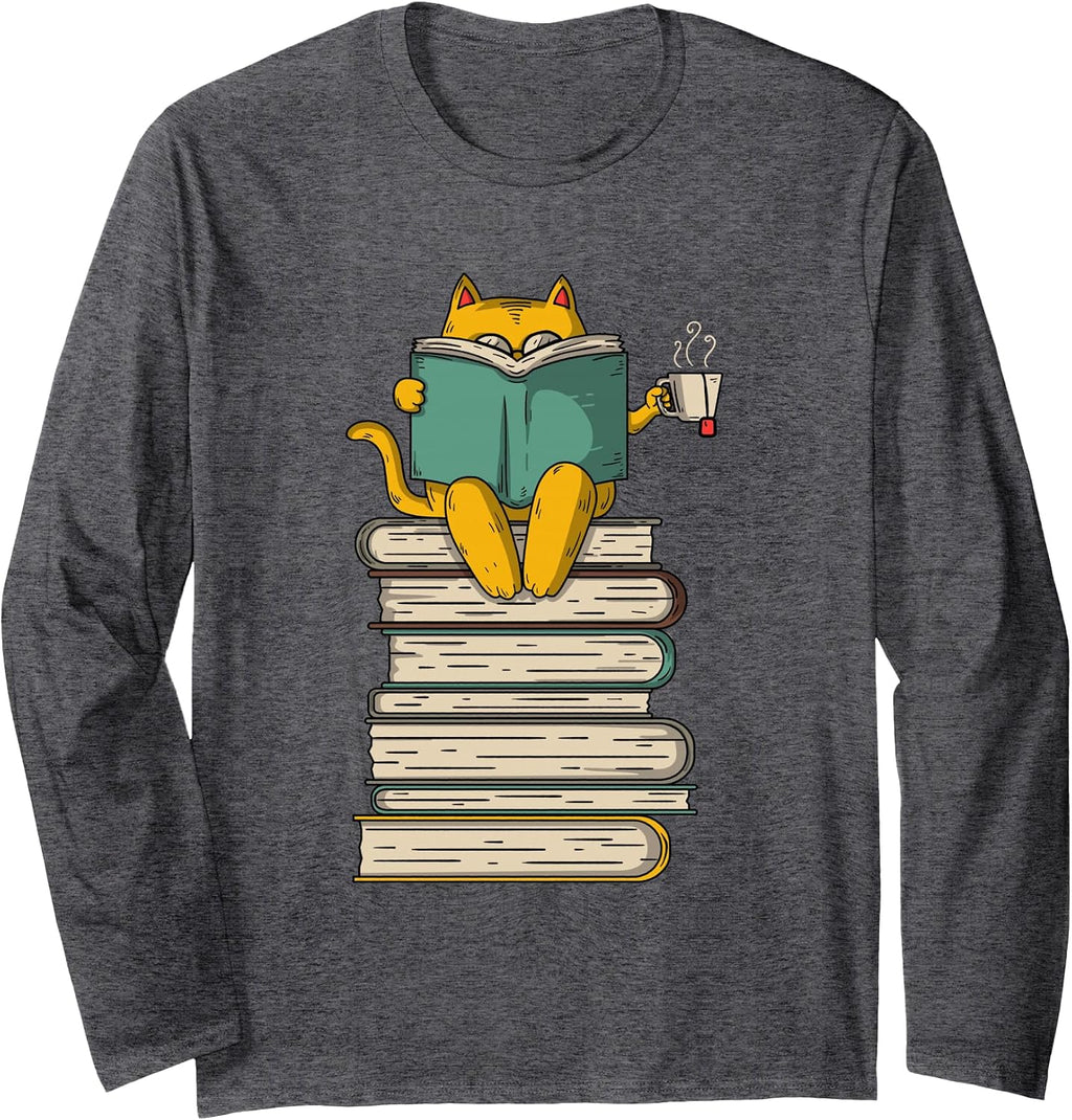 Reading Cat - Funny Book & Tea Lover Gift Long Sleeve T-Shirt