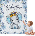 Personalized Baby Blanket for Boys, Custom Name Blanket for Toddlers, Boys Stroller Crib Decor Throw, Blue Elephant