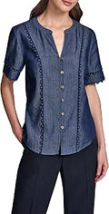 Karl Lagerfeld Women's Short Sleeve Gold Nailhead Details Blouse