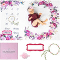 Monthly Milestone Blanket for Baby Girl - 60"x40" - Wrinkle Free Baby Age Month Blanket with Growth Chart - Washable & Dryable - w/Wreath & Headband - Floral Theme