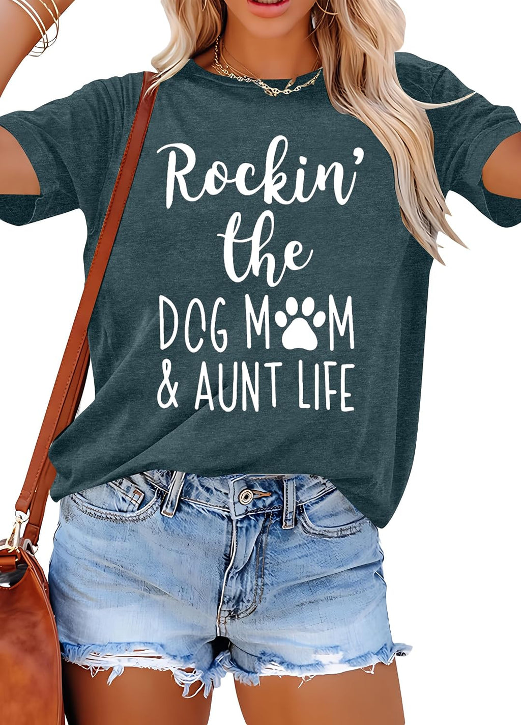 Dog Mom Shirt Women Funny Dog Paw Graphic Shirt Rockin' The Dogs Mom Aunt Life Tshirt Dogs Lover Short Sleeve Tops