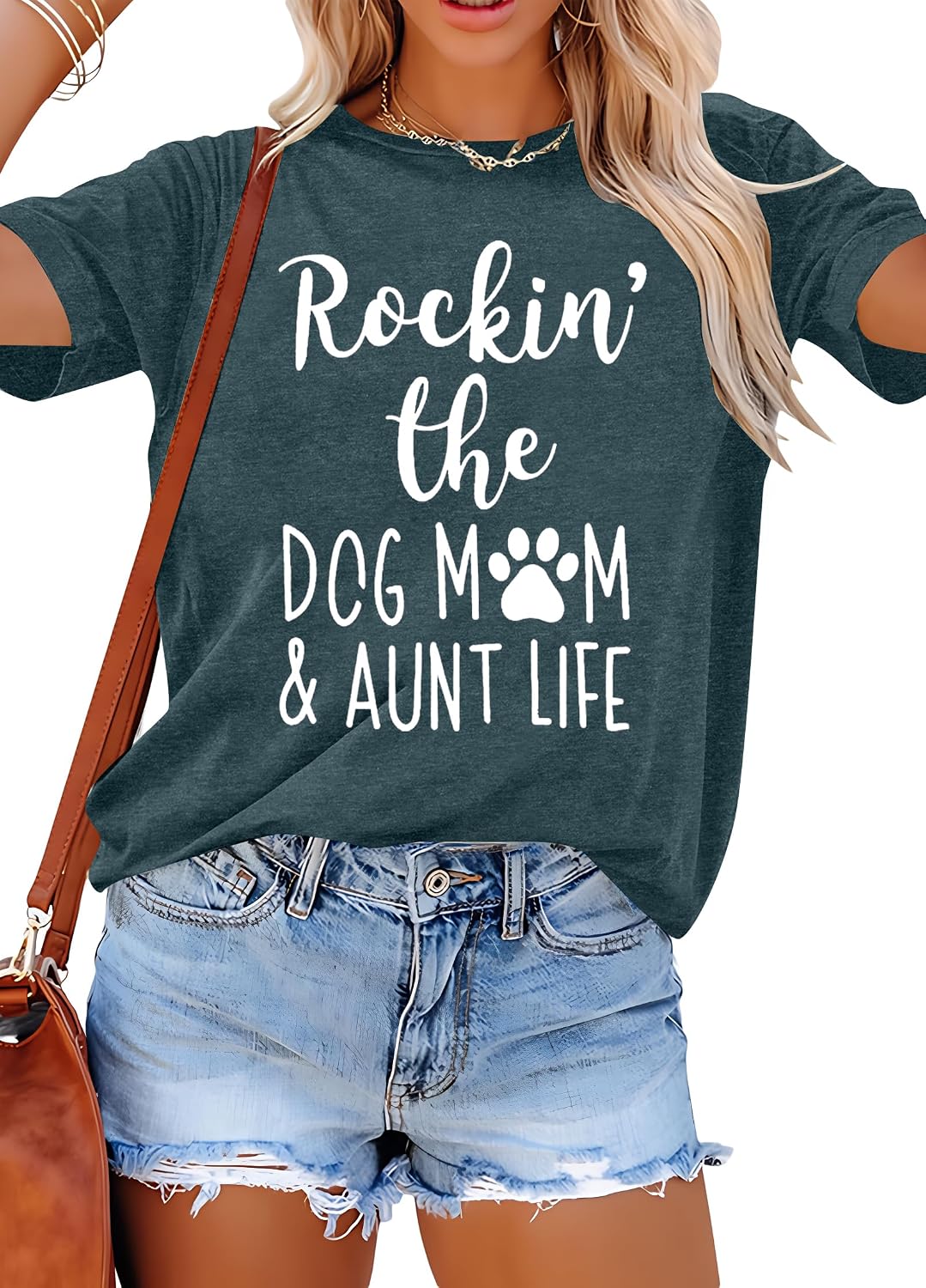 Dog Mom Shirt Women Funny Dog Paw Graphic Shirt Rockin' The Dogs Mom Aunt Life Tshirt Dogs Lover Short Sleeve Tops