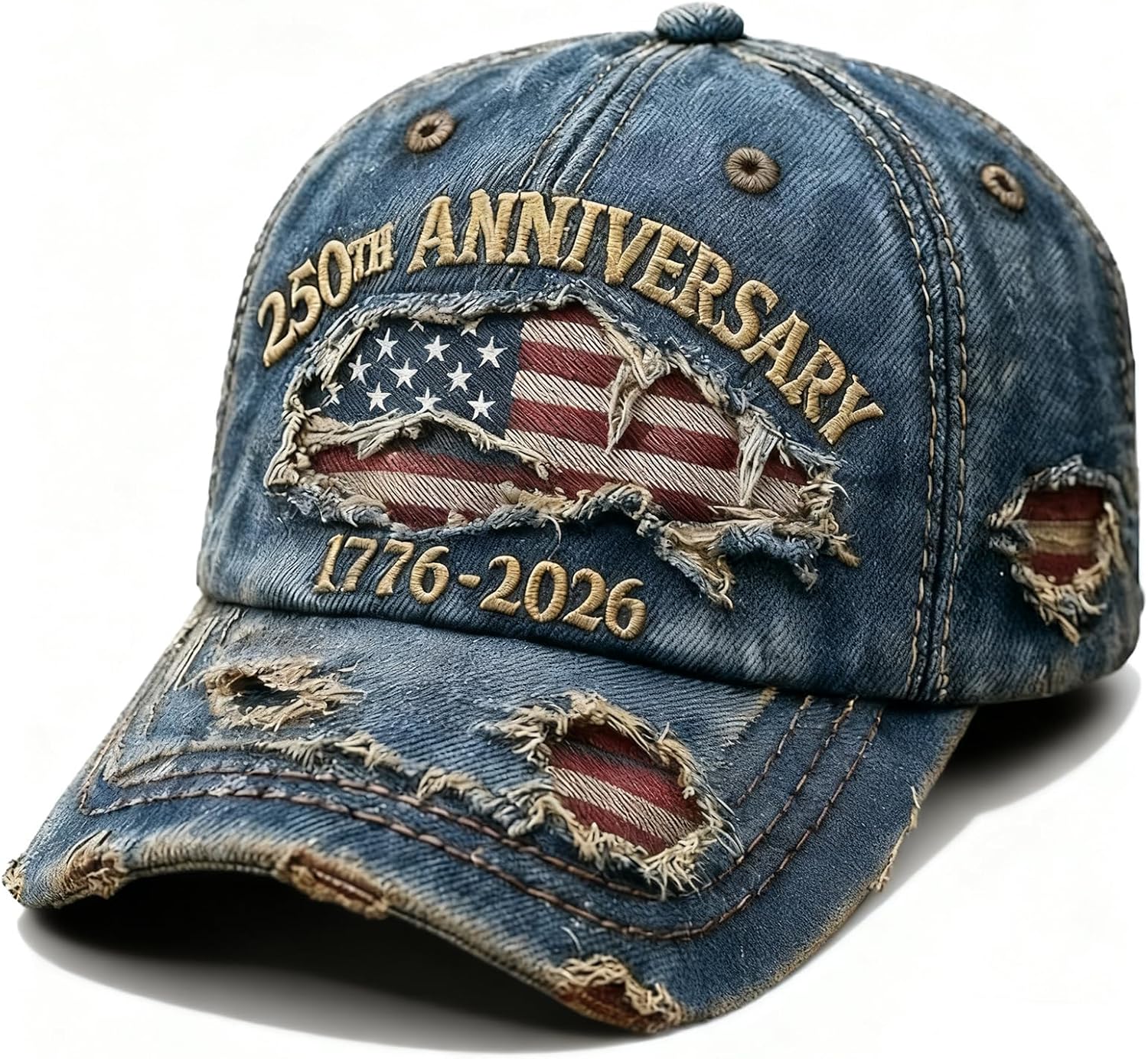 250 Anniversary USA Hat Adjustable Embroidered 250th Anniversary Patriotic Retro Denim Hat Baseball Caps