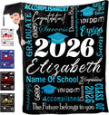 Custom Graduation Gift Blanket with Name, Black Blue Personalized Soft Flannel Throw Blankets Class of 2026 Graduation Gifts Senior Graduation Party Gift for Her Him 50" x 60"
