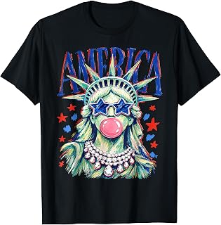 Statue of Liberty Blowing Bubble Preppy Brushstroke USA T-Shirt